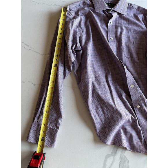 Lauren Ralph Lauren Men Classic Fit Non-Iron Button Up Plaid Shirt 16 34/35 Plum - Picture 15 of 16